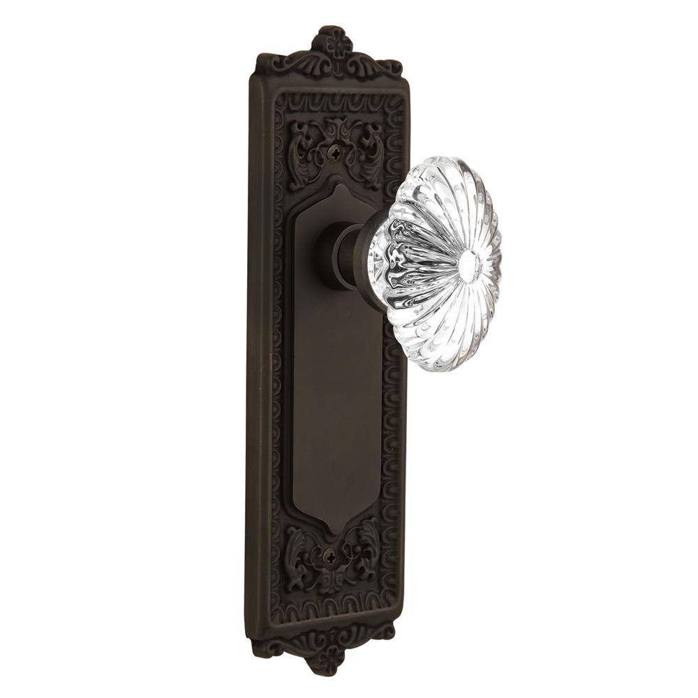 Nostalgic Warehouse EADOFC Single Dummy Egg and Dart Plate with Oval Fluted Crystal Knob without Keyhole in Oil Rubbed Bronze